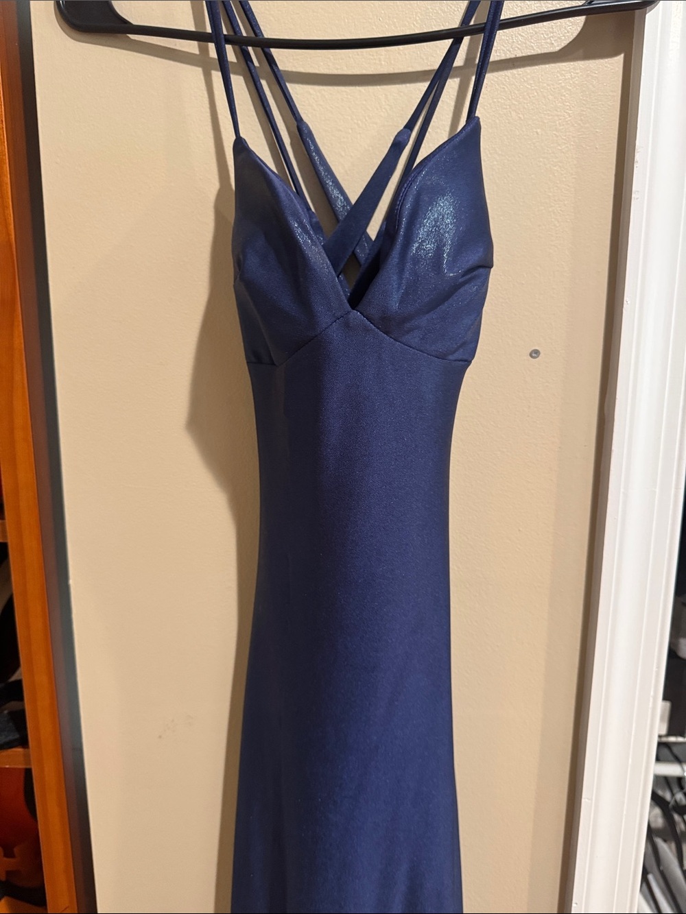 Strappy Navy Satin Slip Dress